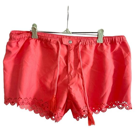 CABANA LIFE Coral UPF Protection Scalloped Trim Shorts Cover Up Beach Pool Sz L - Picture 1 of 5